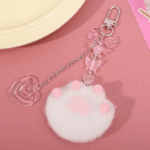 cute plush cartoon cat claw keychain soft white pink key ring pendant backpack car pendant decoration keyholder lolita girls